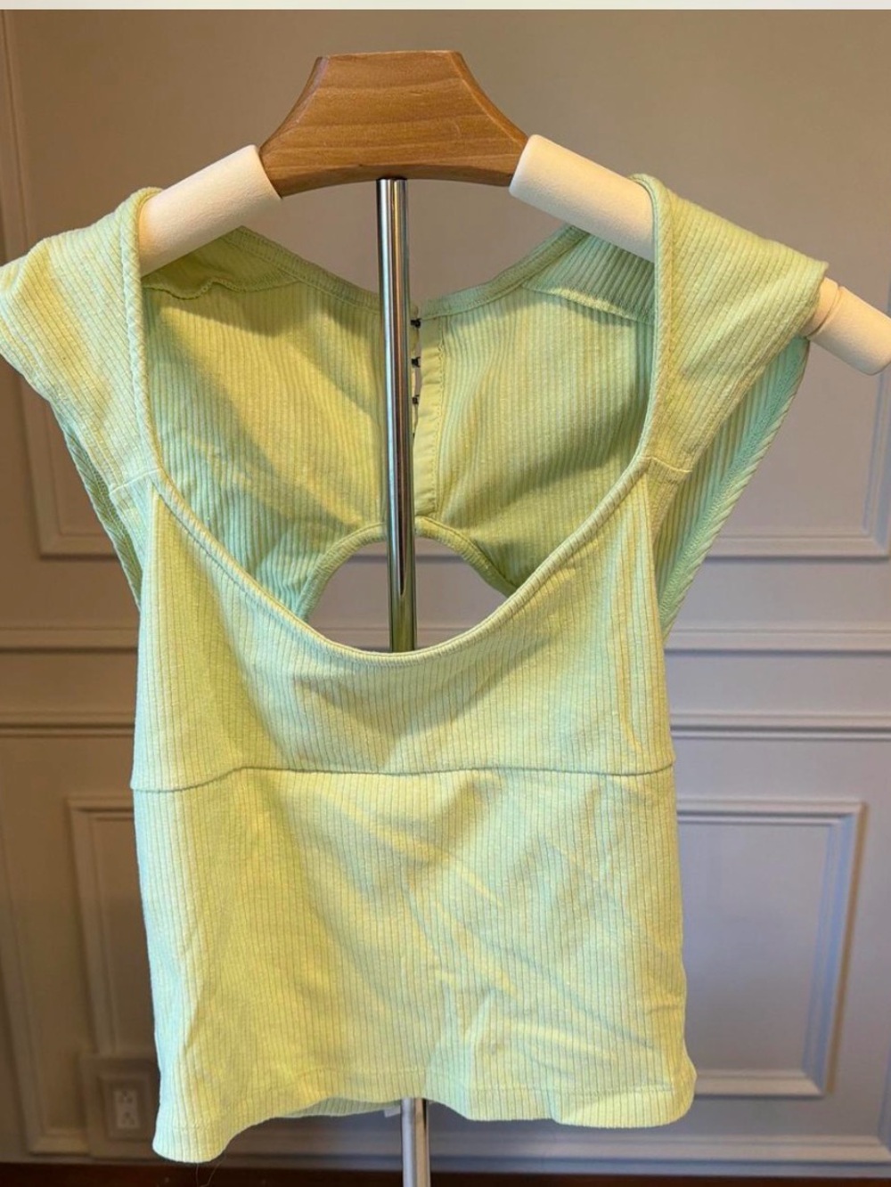 Urban Outfitters Light Green Ribbed Scoop-Back Tank Top